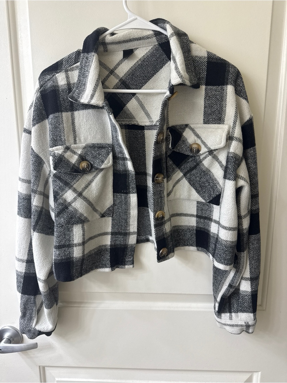 H&M Black & White Plaid Teddy Shacket